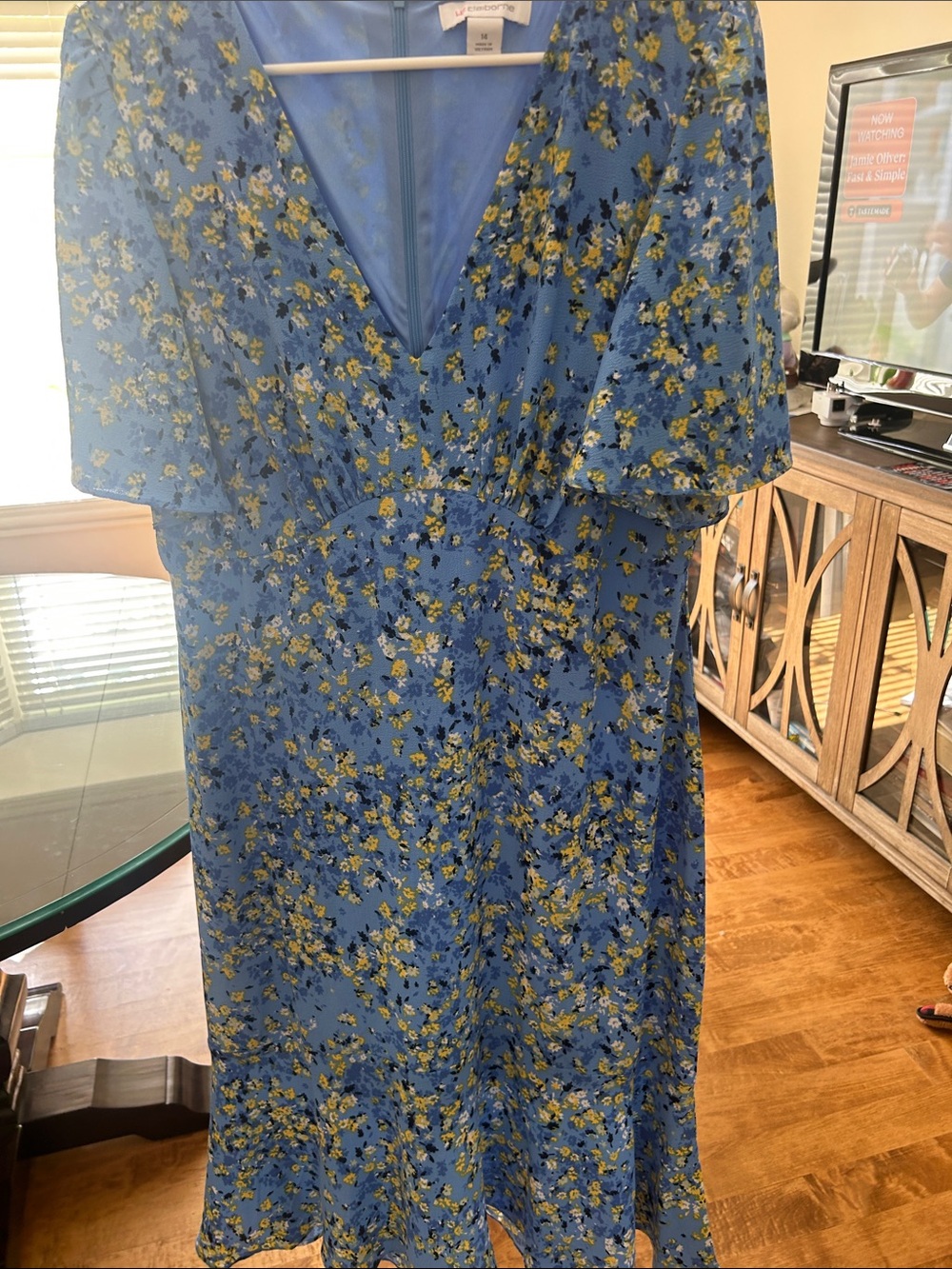 Liz Claiborne Blue Floral V-Neck Midi Dress